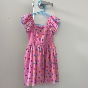 Pink Heart Patterned Kids Dress